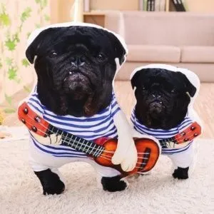 Подушка декоративная Черная собака с укулеле. Размер 45 см.