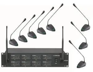 Opus UHF808 Радиосистема с восемью настольными конференц-микрофонами на "гусиной шее".