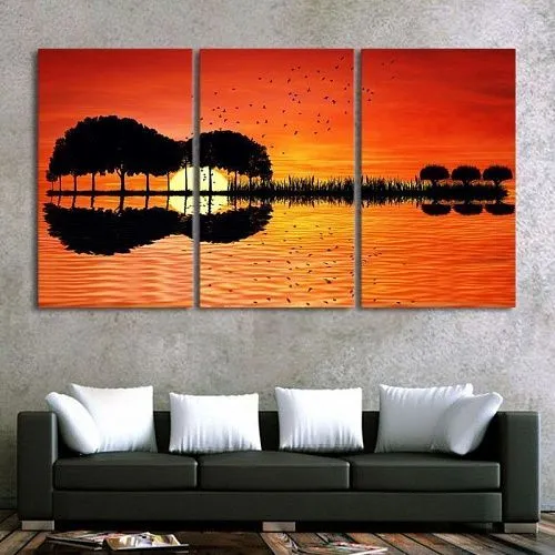 Картина модульная из 3 частей. Закат. Акустическая гитара. 3 шт (30x50 см),